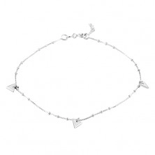 Anklet, 925 silver, three triangles on a square chain with balls
