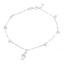 925 silver anklet, pendants - treble clef and balls
