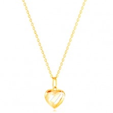 14K gold pendant - heart with diagonal stripes of white gold, indents around the perimeter