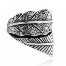 925 silver ring, large opposingly curved leaves, grey patine