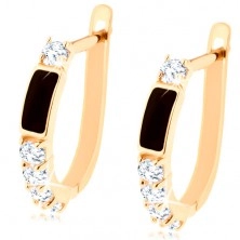 585 gold brilliant earrings - black rectangle, clear circular diamonds