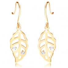 585 gold brilliant earrings - leaves decorated with cuts and clear diamonds