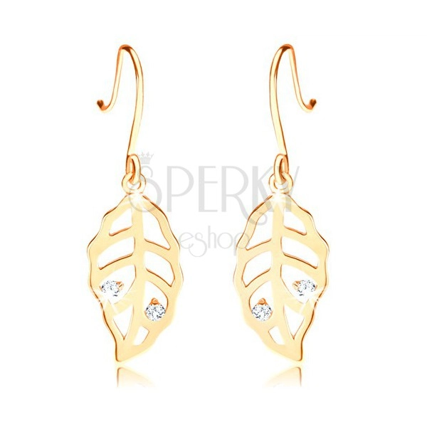 585 gold brilliant earrings - leaves decorated with cuts and clear diamonds
