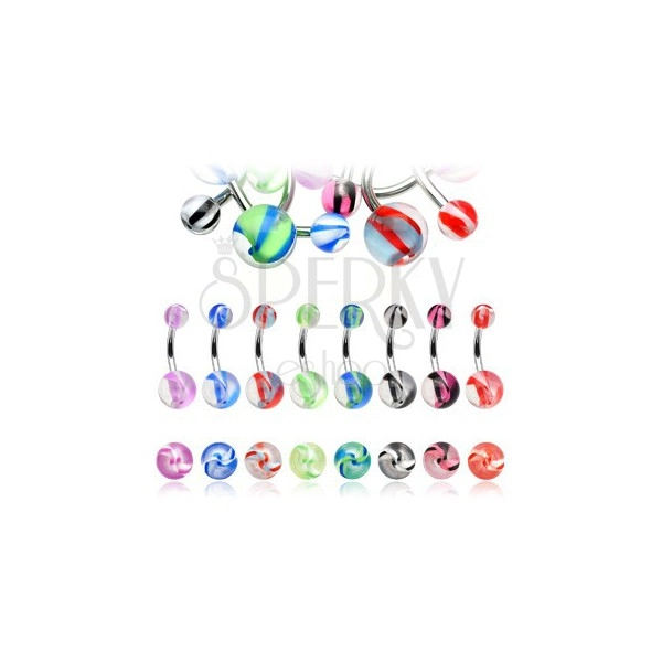 Belly button piercing made of stainless steel – acrylic beads with coloured stripes