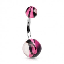 Belly button piercing made of stainless steel – acrylic beads with coloured stripes