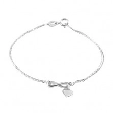 925 silver bracelet with double chain, infinity symbol, heart