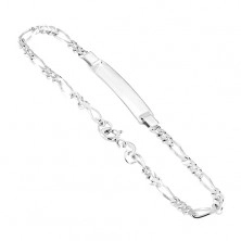 925 silver bracelet with Figaro pattern and shiny plate