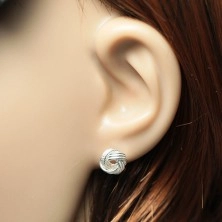 925 silver earrings, shiny knot with ribbed lines, studs