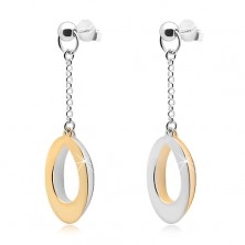 Dangling earrings, 925 silver, two-coloured oval contours on a chain