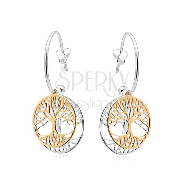 925 silver two-coloured earrings, incomplete circle, three of life in a band