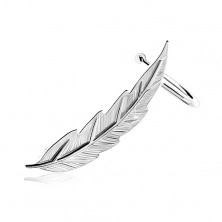 925 silver earrings crawler - thin shiny engraved leaf, studs and hooks
