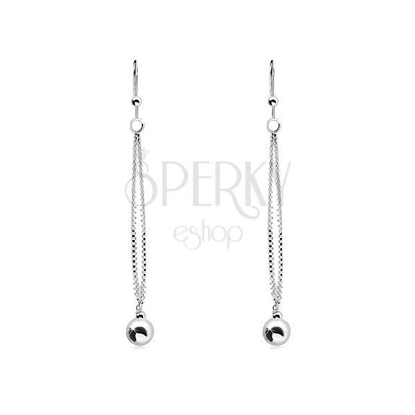 925 silver earrings, thin double chain with a dangling ball