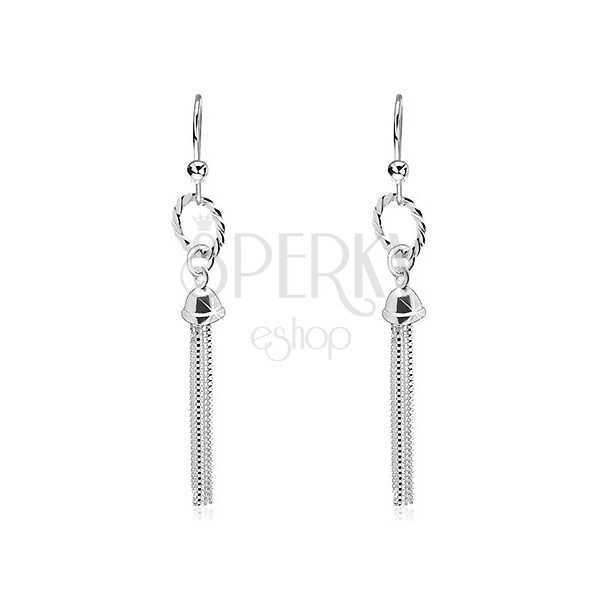 Dangling earrings, 925 silver - band with a chain tassel, hooks