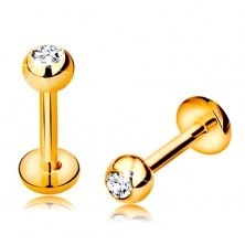 Lip or chin brilliand piercing, 14K gold - ball with a diamond, 6 mm