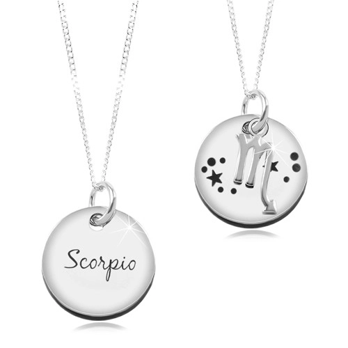 Adjustable necklace, 925 silver, chain and circular plate - zodiac sign  SCORPIO | Jewelry Eshop