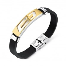 Steel-rubber bracelet, black strap, two-coloured plate with diagonal cross