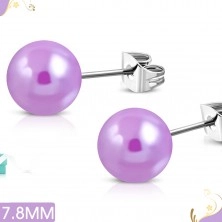 Stainless steel earrings, light-purple pearlescent balls