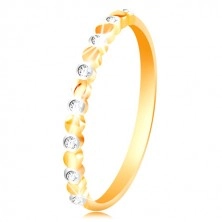 Ring in yellow and white 585 gold - two-coloured circles and clear zircons