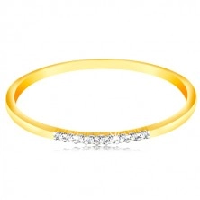 14K gold ring - thin shiny shoulders, sparkling clear zircon line