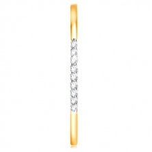 14K gold ring - thin shiny shoulders, sparkling clear zircon line