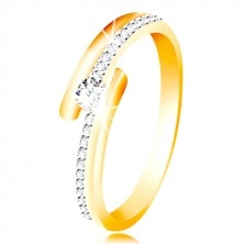 585 gold ring - split shoulders with combination of white gold, protruding circular zircon in clear color 