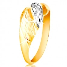 585 gold ring - protruding stripes of yellow and white gold, sparkling indents