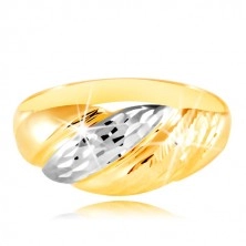 585 gold ring - protruding stripes of yellow and white gold, sparkling indents
