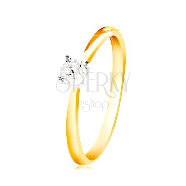 14K gold ring - thin shoulders, clear zircon in a mount of white gold