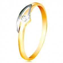 14K gold ring with a clear zircon, two-coloured shoulders