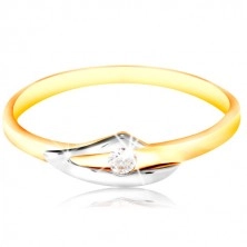 14K gold ring with a clear zircon, two-coloured shoulders