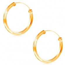 Earrings made of yellow 14K gold - circles with shiny smooth surface, 20 mm
