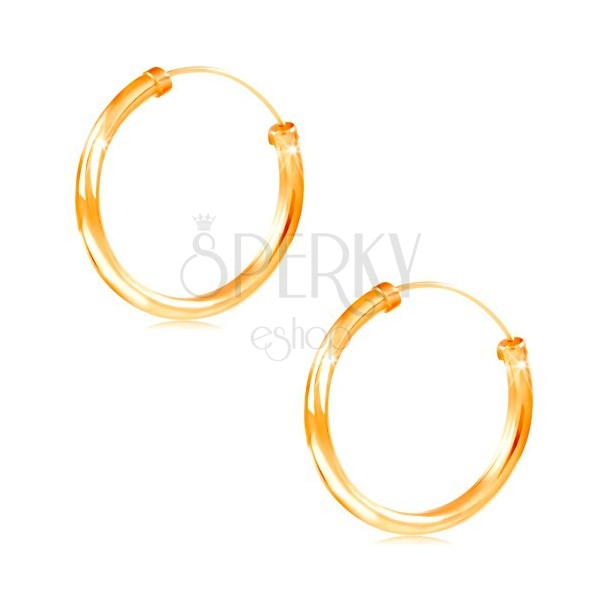 Earrings made of yellow 14K gold - circles with shiny smooth surface, 20 mm
