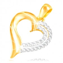 14K gold pendant - double heart contour decorated with zircons