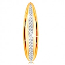 14K gold ring - protruding stripe with a line of white gold and clear zircons