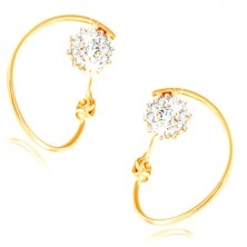 585 gold earrings - thin circle, flower with white gold and zircons, studs