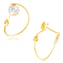 585 gold earrings - thin circle, flower with white gold and zircons, studs