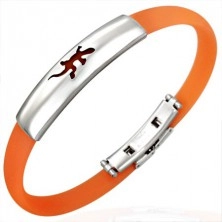Orange rubber bracelet - cheerful lizard pattern