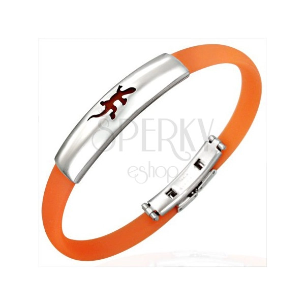 Orange rubber bracelet - cheerful lizard pattern