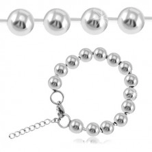 Steel bracelet in silver colour, shiny balls connected with sticks