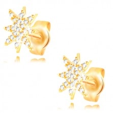 14K yellow gold earrings - sparkling star decorated with clear zircons