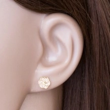 14K yellow gold earrings - flower with smooth petal contours and zircons
