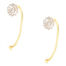 14K gold earrings - flower of clear zircons gripped on a thin arch