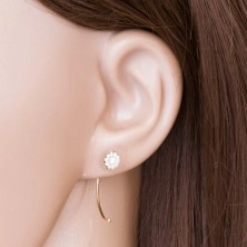 14K gold earrings - flower of clear zircons gripped on a thin arch
