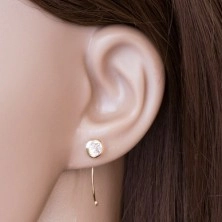 14K gold earrings - clear circular zircon in a mount, thin arch