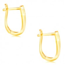 585 gold earrings - shiny vertical wave of yellow gold, clear zircon stripe