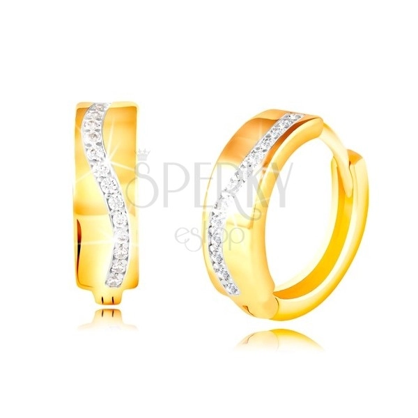 585 gold circular earrings - sparkling wave of clear zircons