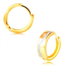 585 gold circular earrings - sparkling wave of clear zircons