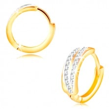 14K gold circular earrings - two sparkling arches of clear zircons