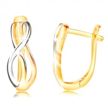 585 gold earrings - thin entwined waves of yellow and white gold 