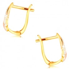 14K gold earrings - leaf of arches in three shades of gold, clear zircons